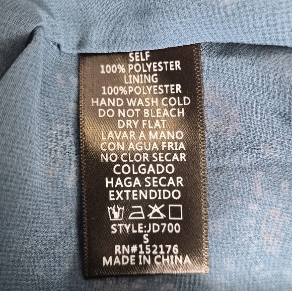 RESET Blue Floral Ruffle Tiered Mini Dress Long Sleeve Boho Dress Size S - Picture 13 of 13